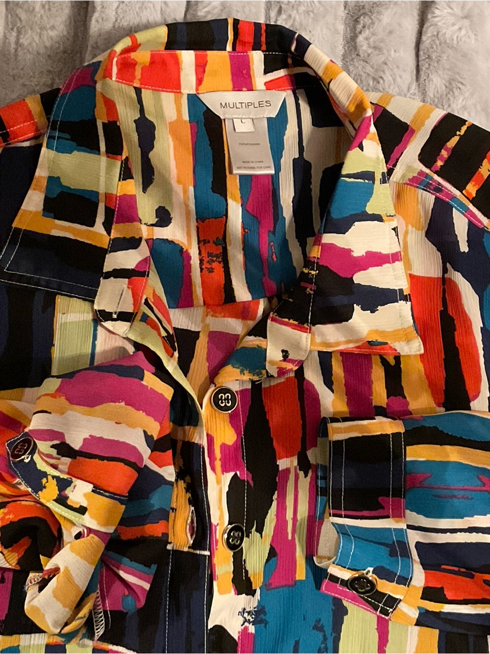 Multiples Multi-Color Abstract Print Button-Down Shirt - Picture 4 of 4